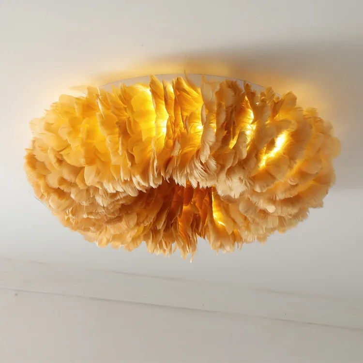 Nordic feather ceiling lamp creative modern simple living room warm romantic children's room Bedroom lamp