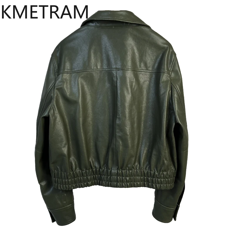 100% jaqueta de pele de carneiro natural mulher verde escuro curto jaquetas de couro genuíno feminino novo em outerwears outono roupas 2025 chaquetas