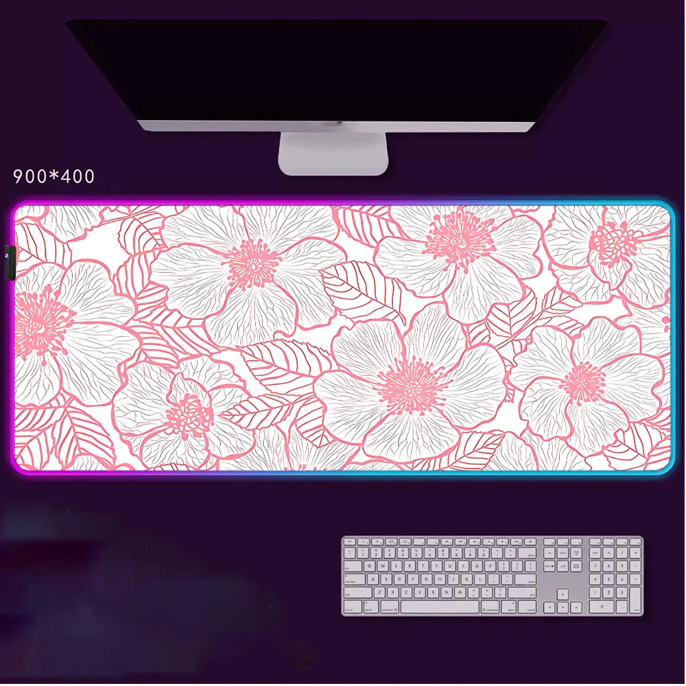 

Butterflies and flowers Mouse Pad RGB LED Light Non-Slip Rubber Base Waterproof Office PC Home Desk-Mat USB Large Game