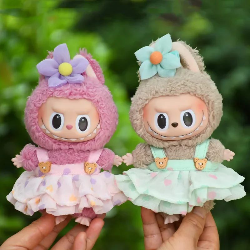 17cm Labubu Doll Clothes Vinyl Wild Series The Monsters Labubu Dolls Accessories DIY Changing Clothes Toys Bear Gauze Dress Set