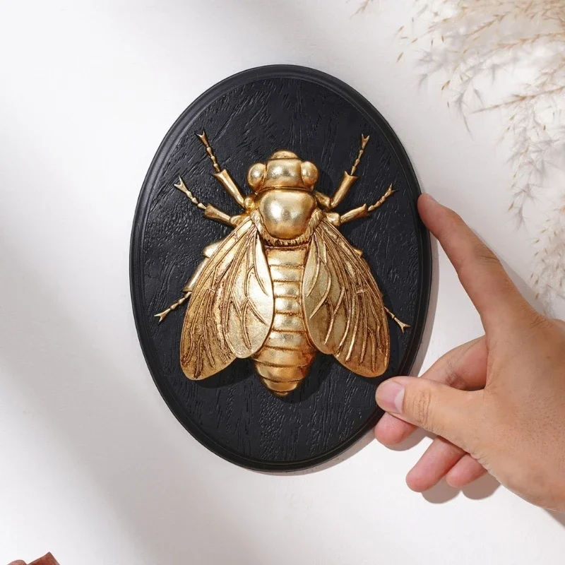 Insect Oval Wall Art Decors Plaque Black Gold Resin Embossed Wall Hanging Sculpture for Living Room Bedroom Entryway Gothic Y5GB