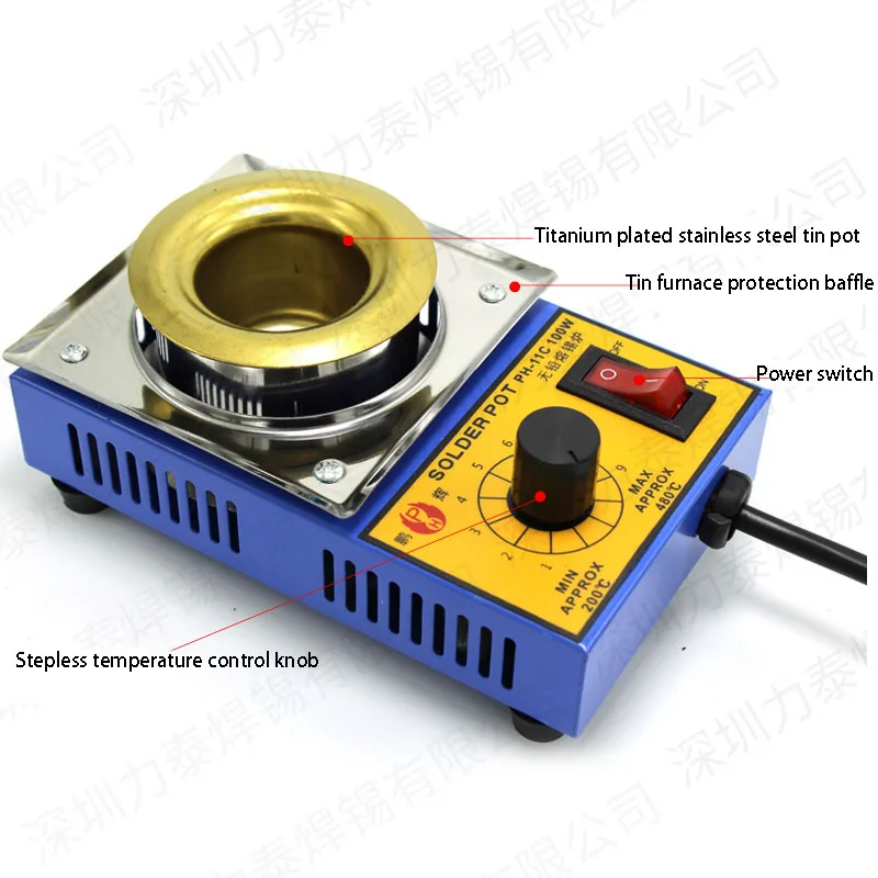 Lead-free Solder Pot 100W 150W 250W 300W Soldering Desoldering Bath Titanium Plate 36mm 50mm 80mm 100mm 200-480 Degree AC220V