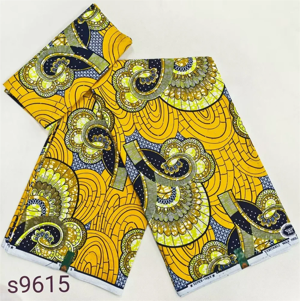 African Printing Wax Fabric WIth Stones Wax Block  Fabrics For Women Dress, 6 Yards/Lot African Wax