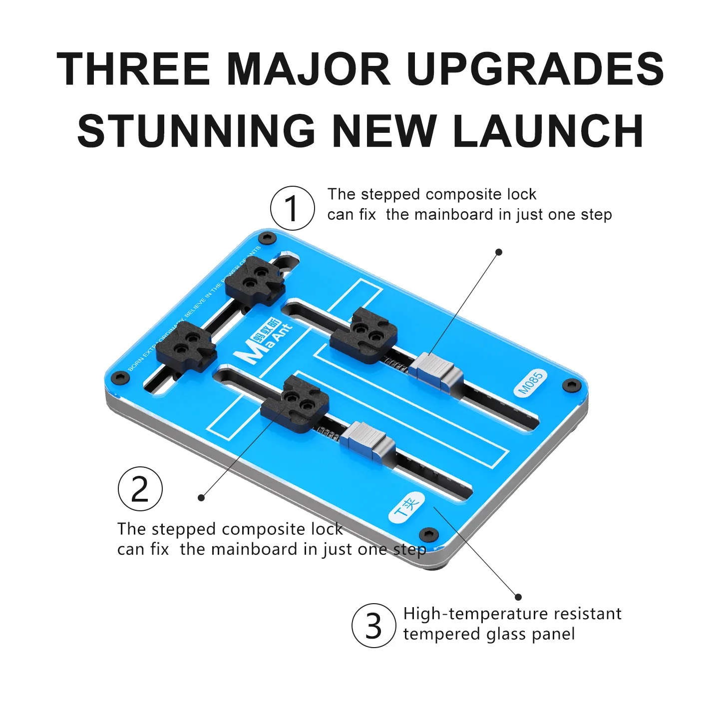 MaAnt M085 Tempered Glass Heat Insulating T Clip Platform PCB Holder for Mobile Phone Repair Adjustable Motherboard Fixture Tool
