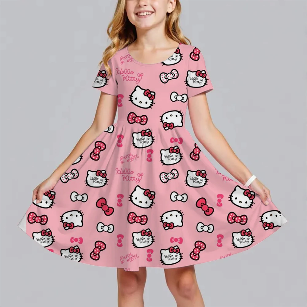 

Платье с короткими рукавами для девочек, милая юбка с принтом Kuromi Hello Kitty, новая летняя одежда, оригинальная брендовая одежда, детский сон