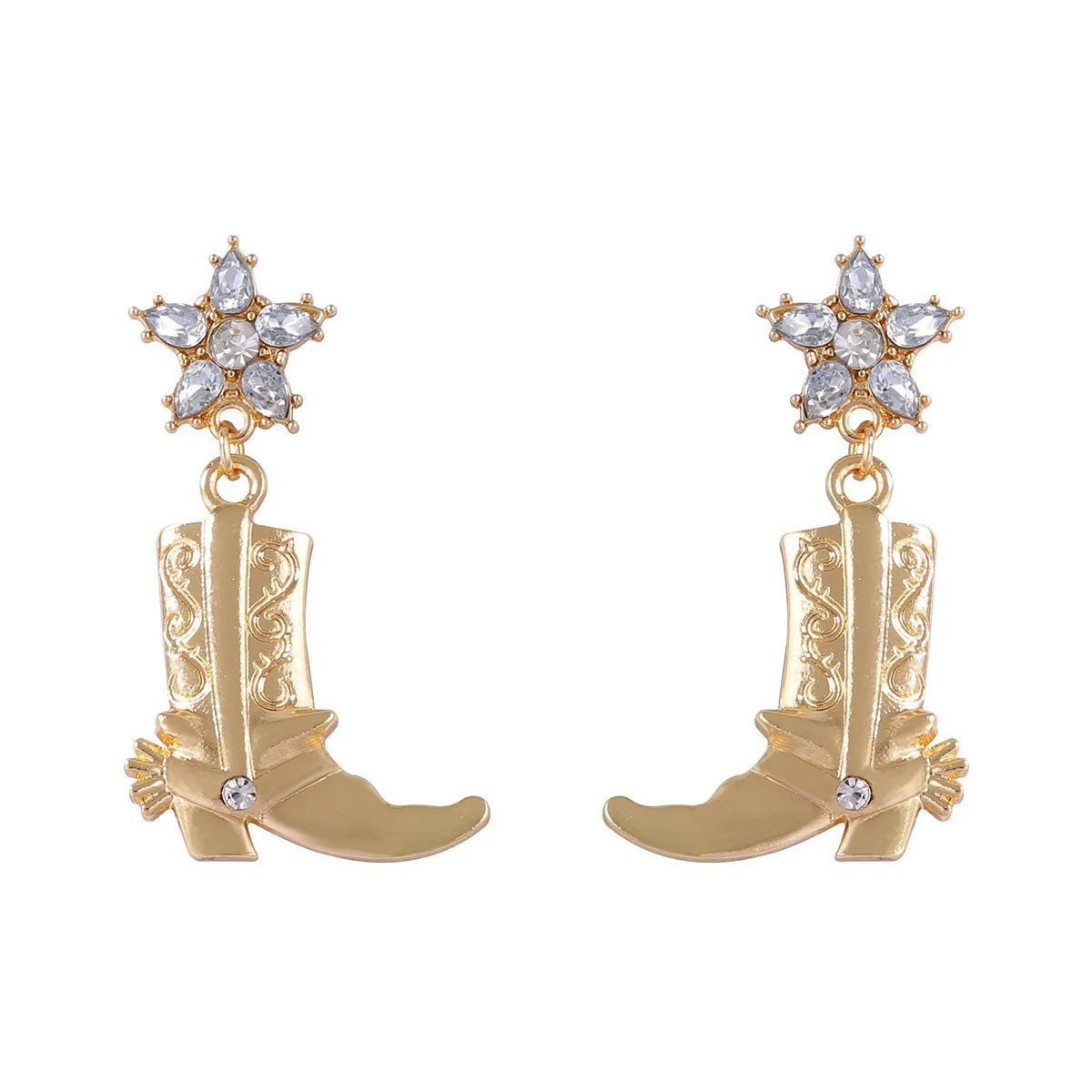 Fashion Personality Trend Versatile Western Denim Alloy Pentagram Boots Earrings Simple Cold Wind Earrings