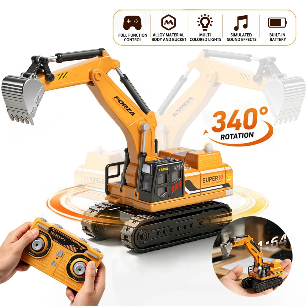 Wltoys 6402 1/64 Mini RC Alloy Excavator 340° Rotatable Remote Control Desktop Engineering Toys Simulation Digging Action