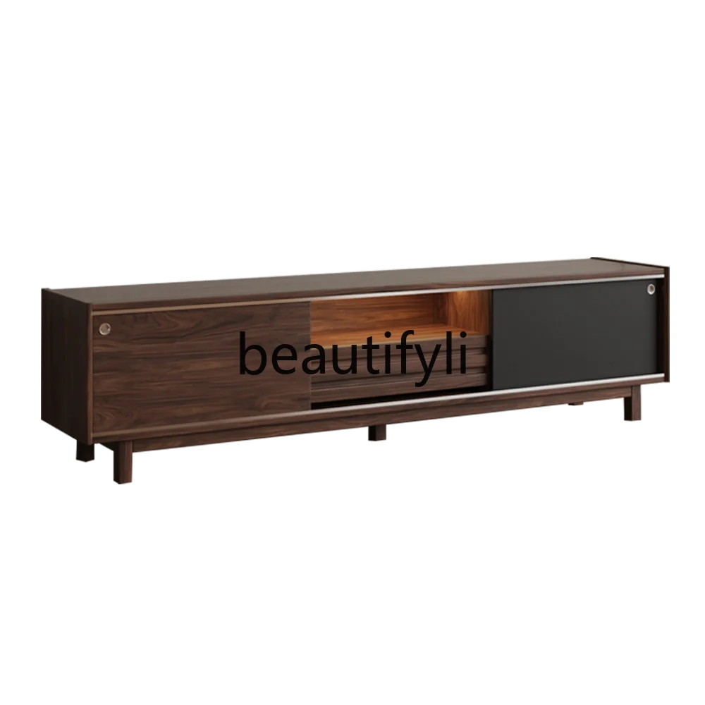 

Black walnut TV cabinet living room combination coffee table fashionable multi-functional storage retro floor cabinet