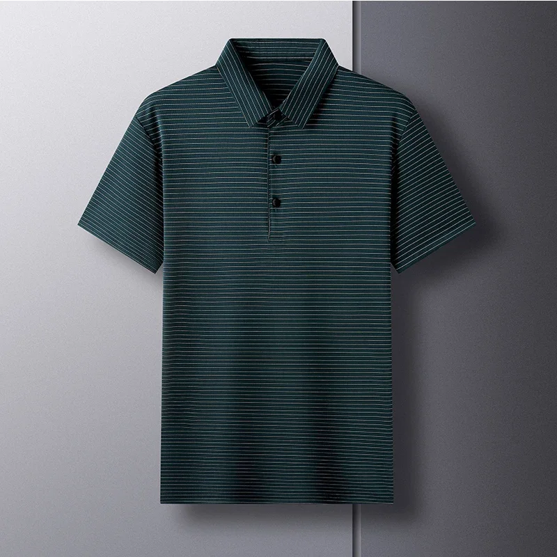 Men's Summer Fashion Stripes Comfortable and Breathable Versatile Polo Collar Short Sleeves