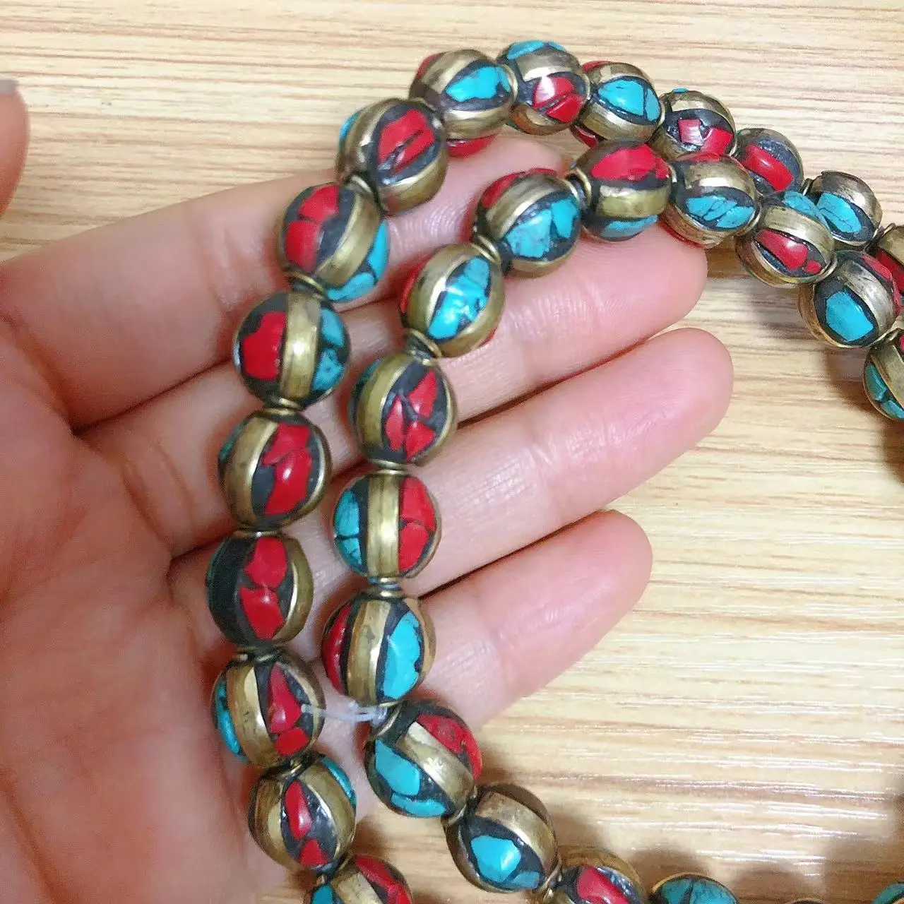 BD279 Wholesale Nepal Handmade Beads Brass Colorful Stone 11mm Round DIY Beads For Jewelry Making 50 Pieces Beads