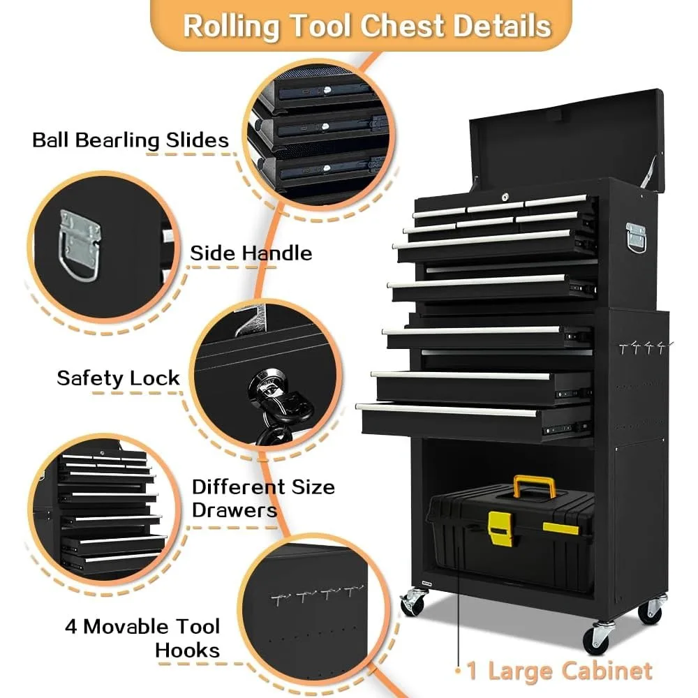 13-Drawer Tool Chest with Toolbox and wheels, Large Detachable Tool box with Sliding Drawers, Mechanic Tool Box Storage Cabinets