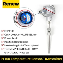 Termocoppia corazzata PT100 J trasmettitore di temperatura di tipo K M20X1.5 sensore di resistenza termica TC RTD 4-20ma 0-5V RS485