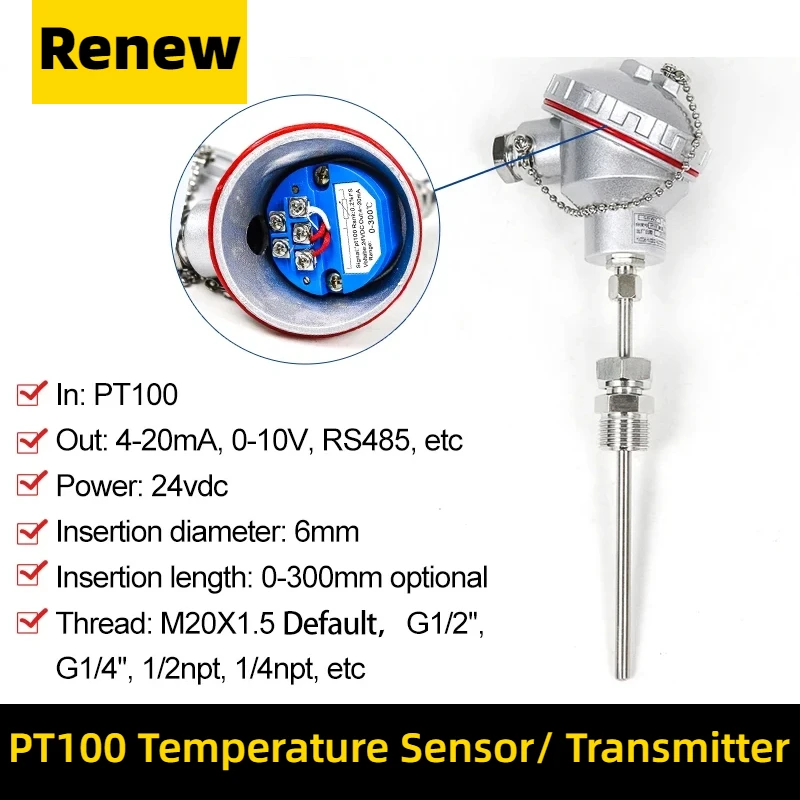 Armored thermocouple PT100 J K-type Temperature Transmitter M20X1.5 thermal resistance TC RTD Sensor 4-20ma 0-5V RS485