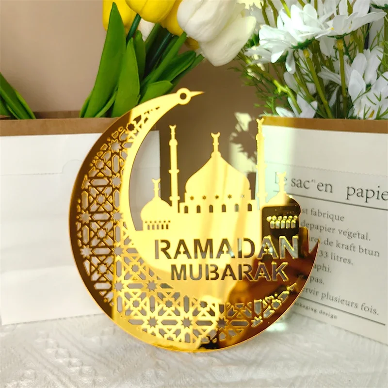 Ramadan Kareem Hanging Pendant Acrylic Gold Moon Star Lantern Eid Mubarak Hanging Decoration Ornament for Muslim Islamic Party