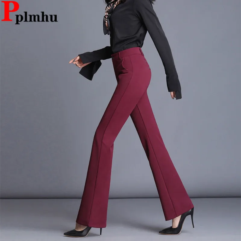 

Office High Waist Flare Suit Pantalones Korea Elegant Lifts Hip Strecth Casual Slim Boot Cut Pants Women Basic Straight Spodnie