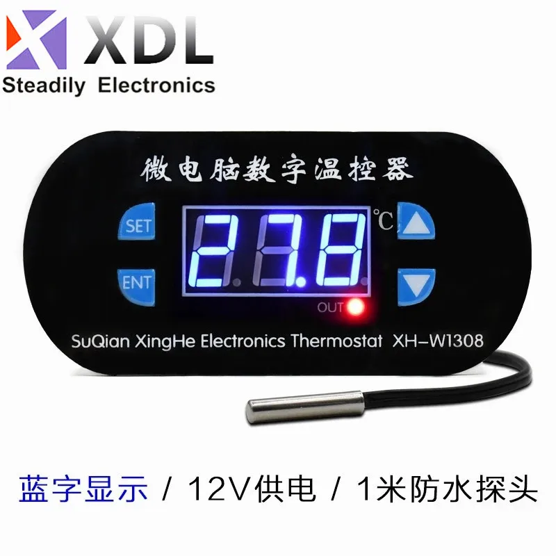 XH-W1308 Adjustable Dual LED Digital Display Temperature Controller Thermostat Switch DC 12V Cool Heat Sensor Red Bleu