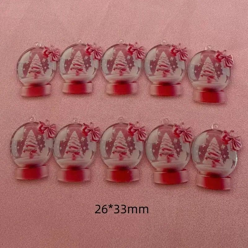 10pcs popular European and American acrylic Christmas snowball cake tree earrings with pink bow Christmas fashion accessories view 5