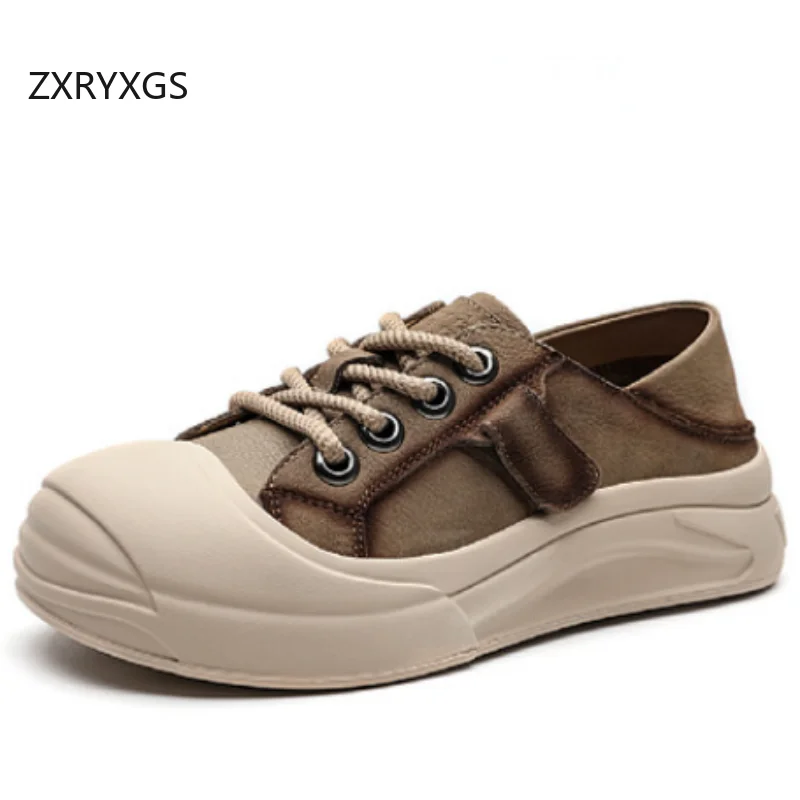 

ZXRYXGS Premium Cowhide Women's Vulcanized Shoes Fashion Casual Sneakers Travel Shoes Flat Thick Sole Increase Trendy Shoes 2025