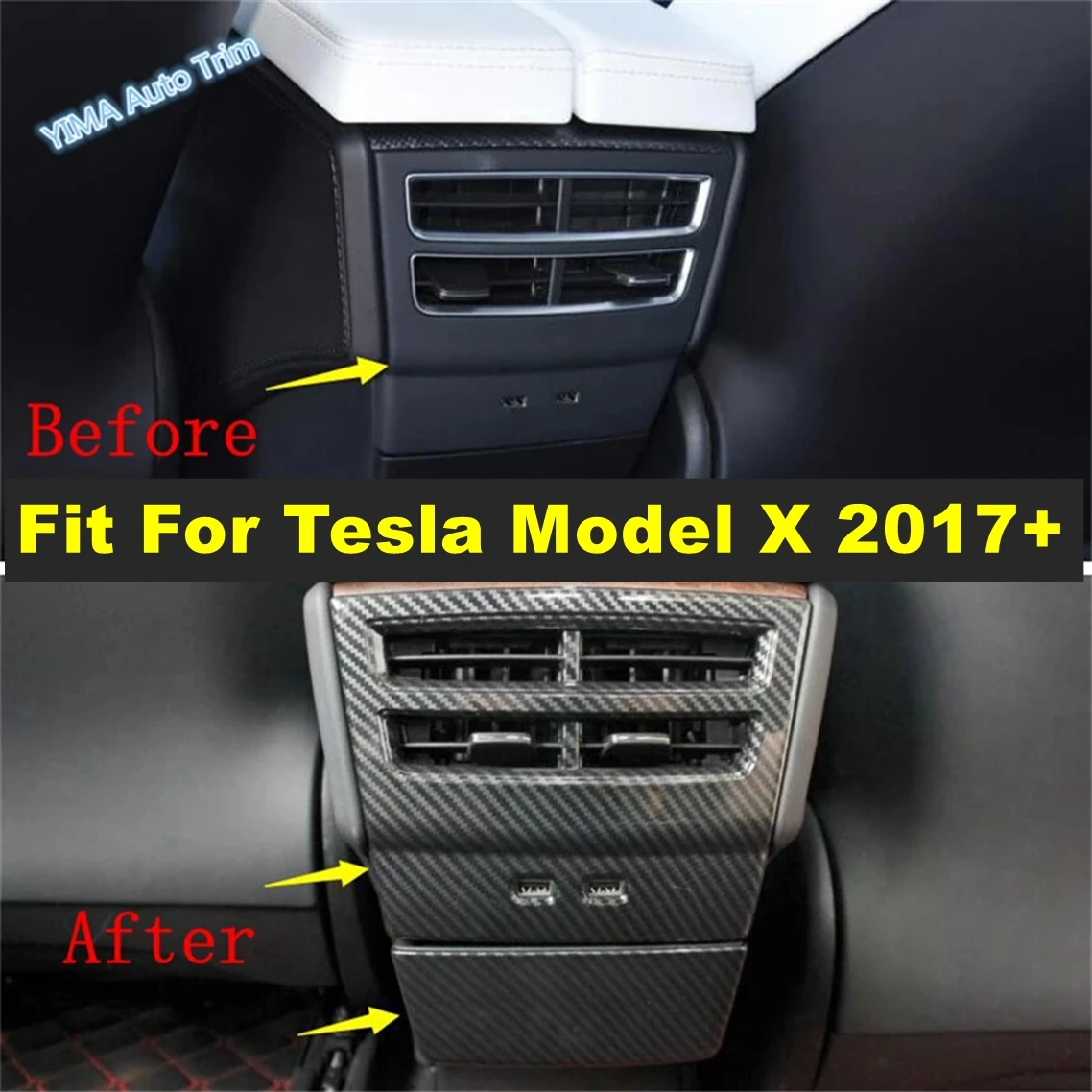 

ABS Auto Armrest Box Rear Air Condition AC Vent Outlet Frame Cover Trim For Tesla Model X 2017 - 2020 Carbon Fiber Accessories