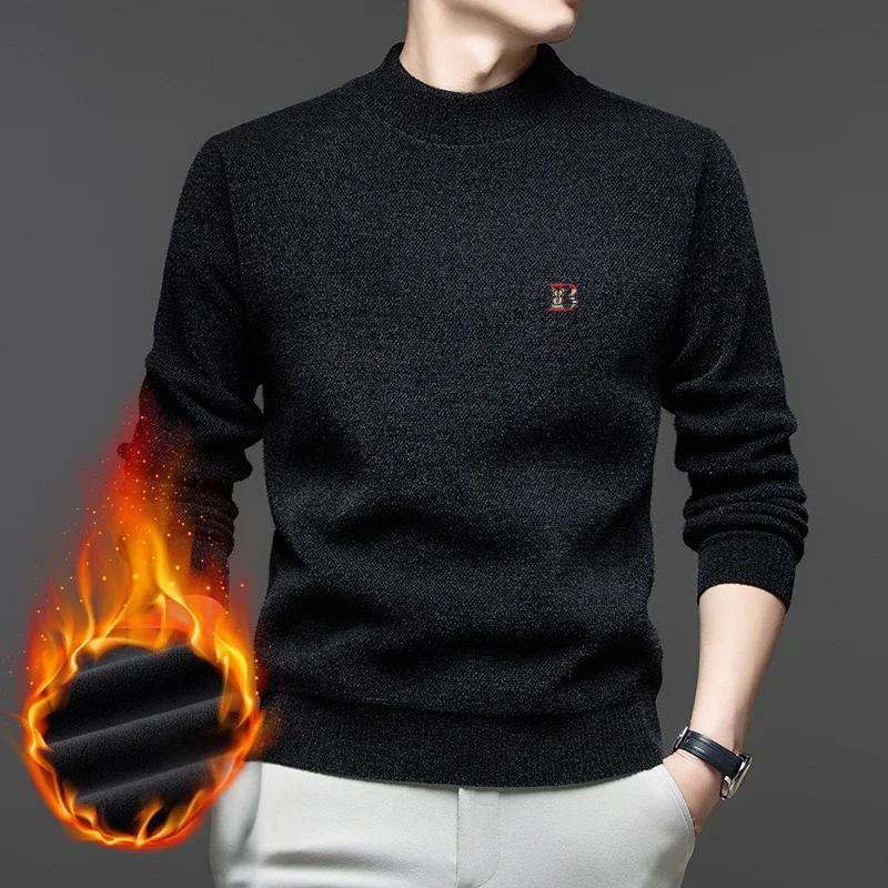 High-End-Marke Samtpullover Herrenmode exquisite Buchstabenstickerei Winter dicker warmer Rundhals-Strickpullover Pullover