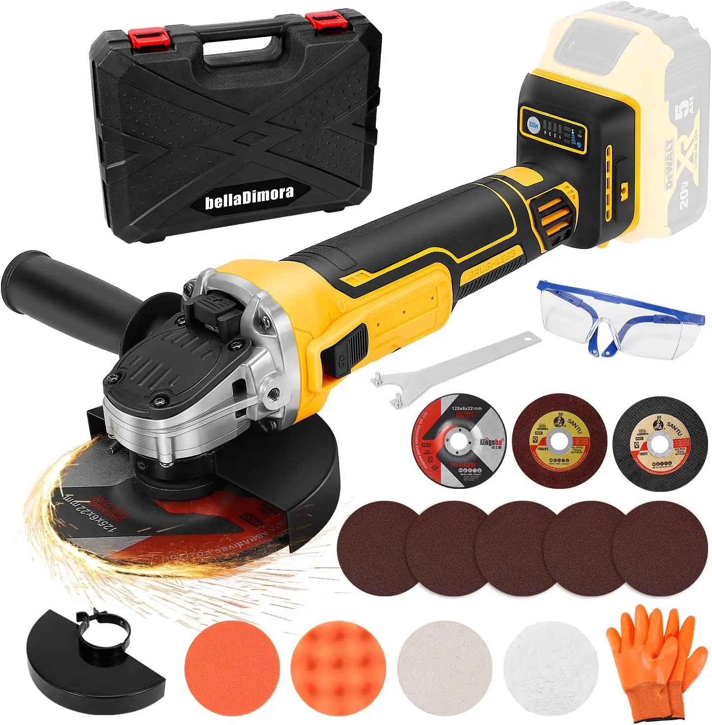 Angle Grinder Compatible with Dewalt 20V MAX Battery (Battery Not Included), Cordless Angle Grinder, 4-1/2