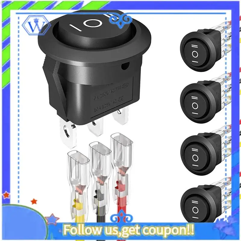 

M46K-10PCS Круглый кулисный переключатель KCD1 12 В 3-контактный 3-позиционный тумблер включения и выключения постоянного тока с проводами для авто лодки