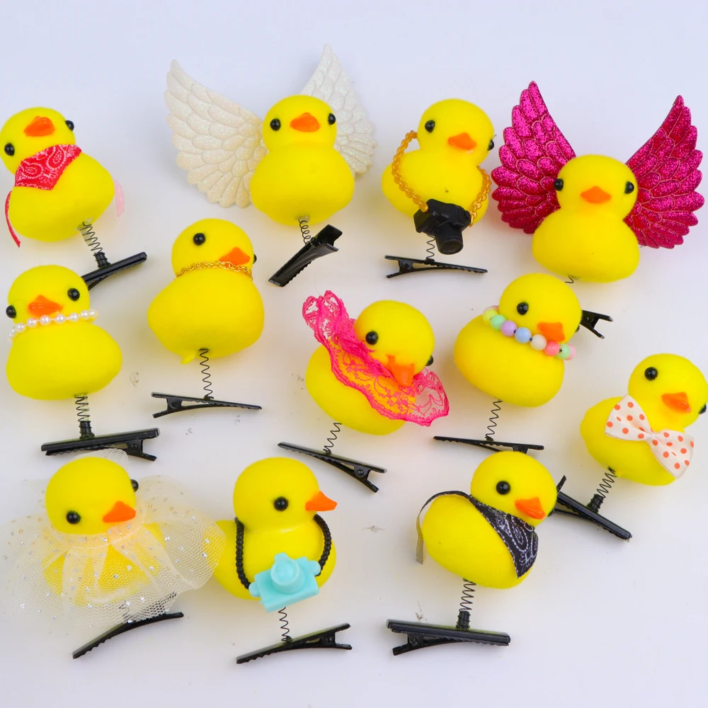 10/20/50/100Pcs/Lot Cartoon Funny DIY Duckbill Clip Children 3D Little Yellow Duck Girl Hairpin Fashion  Accessories Party Gifts