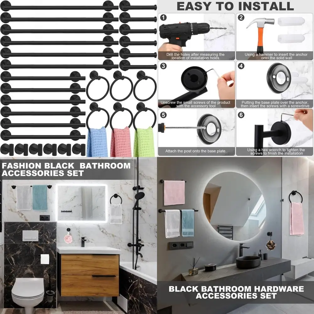 

Набор фурнитуры для ванной комнаты, 30 предметов, вешалка для полотенец из матовой нержавеющей стали размером 23,6 дюйма, кольцо, держатель для туалетной бумаги, крючки для полотенец для халата, прем
