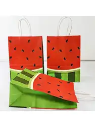 5pcs Cute Cartoon Watermelon Gift Tote Bag, Thickened Tote Kraft Paper Gift Bag, Suitable for Gift Giving, Gift Wrapping Bag