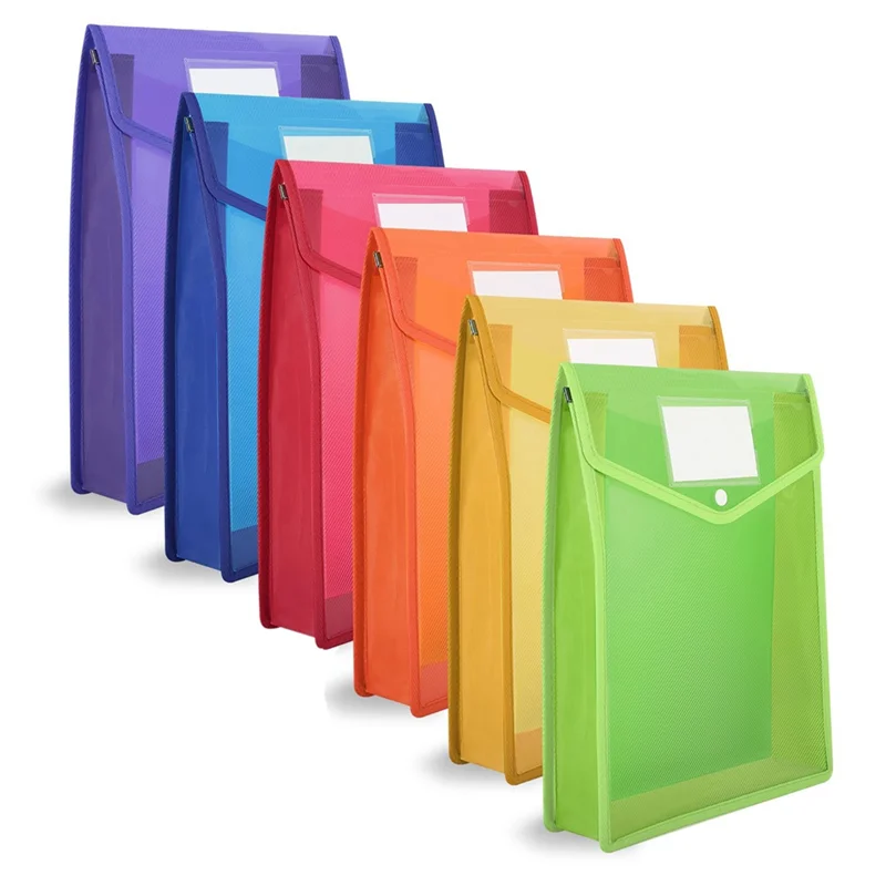Practical-6 Pcs A4 Plastic Wallets Folders Popper Wallet Document Pockets With Button Closure Card Slot