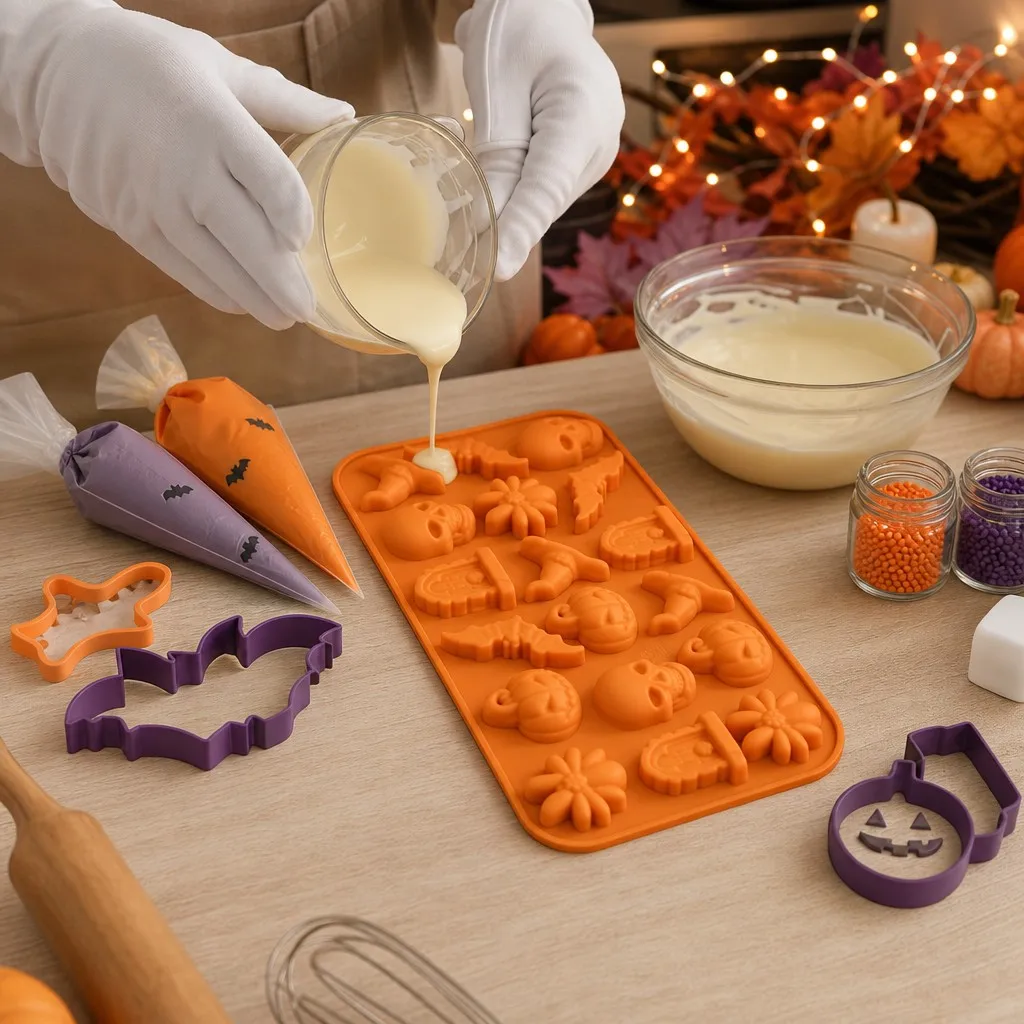 18-Cavity Silicone Cake Mold,3D Pumpkin,Skull,Spider,Mat Shape Baking Tray for Chocolate,Candy,Soap & Muffin,Kitchen Supplies