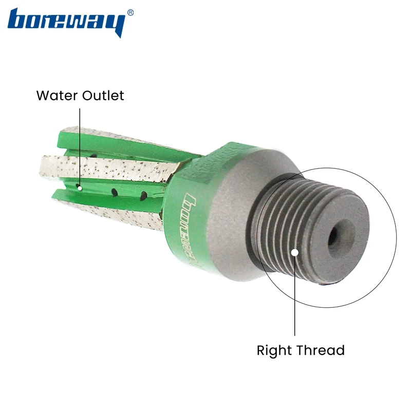 Boreway 1/2"Gas Diamond Finger Bit D22*40T CNC Segment Drill Router Bit With Water Hole In Bottom And Side For Granite Counter