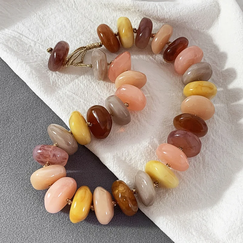 

Medium Style Exaggerated Colored Resin Wheel Beaded Strand Necklace Statement Irregular Rope Clavicle Chain for Women