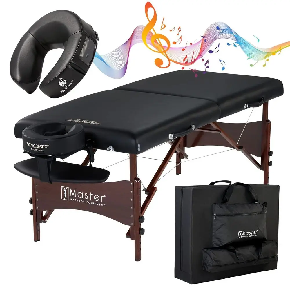 

Massage 30 Newport Massage Table Beauty Bed Package with Extra MusicMaster Universal/Cresenct Sound Face Cradle Cushion- Black