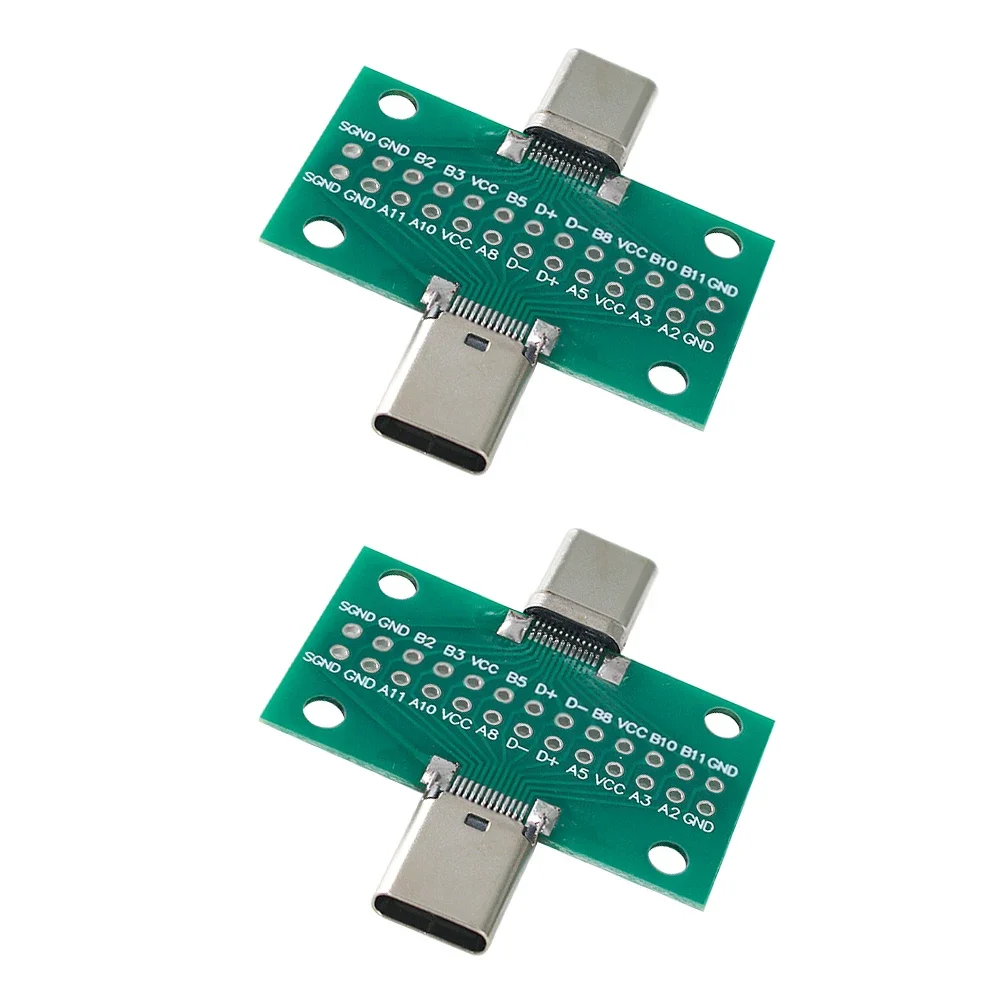 2PCS USB 3.1 Type-C Male To Female Test PCB Board Adapter Type C 24P 2.54mm Connector Socket for Data Line Wire Cable Transfer