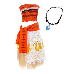 Halloween Cosplay Party Dress up Tassel Skirt Women's Moana Princess Costume With Necklace