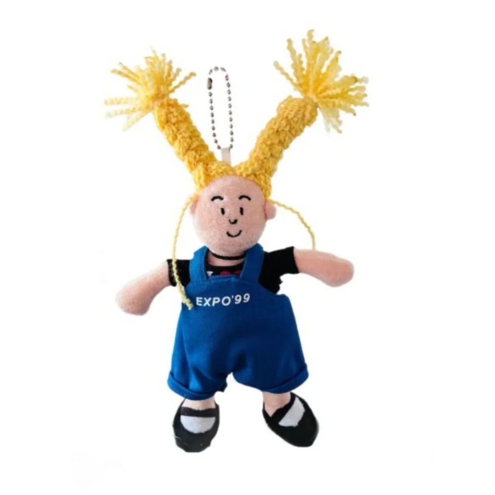 Colgante peludo amarillo de algodón PP para niña, colección esponjosa, mono azul, bolso para niña, adornos colgantes cómodos