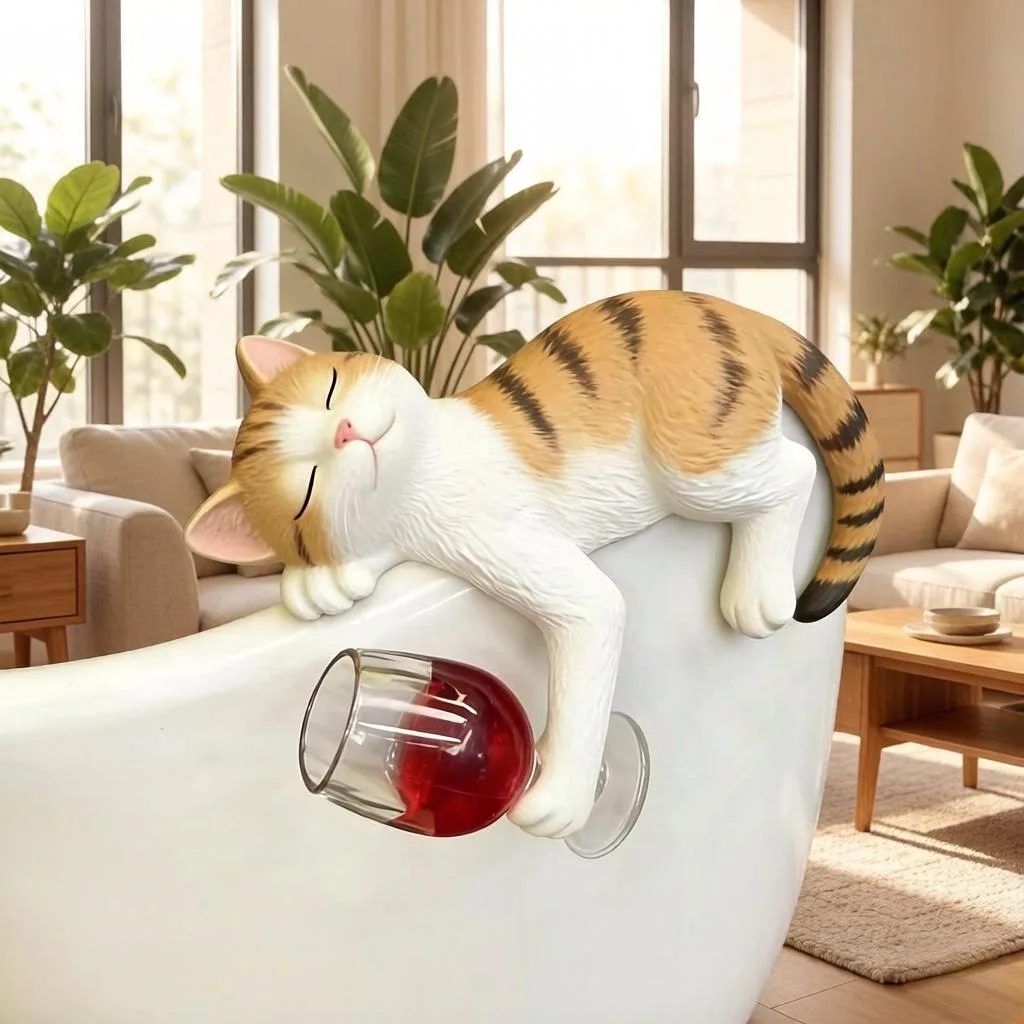Resin Figurine Creative Whimsical Kitty Sculpture Drunk Kitty Resin Statue Playful Outdoor Decor For Shelf Indoor Home Decor