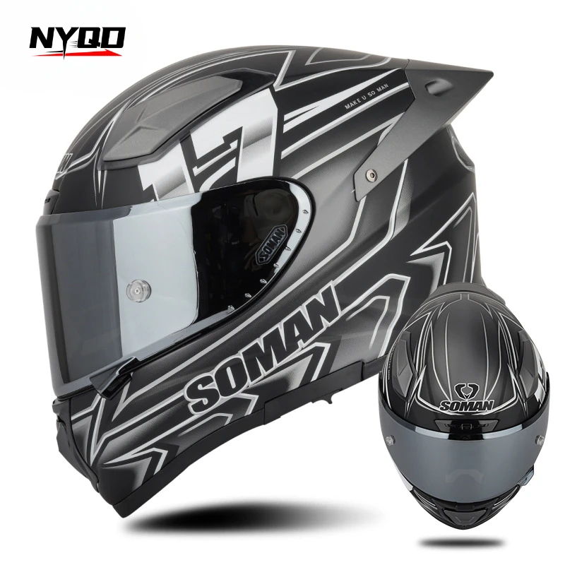 

SOMAN Full Face Helmet Fiberglass Motorcycle Helmets Man Woman Double Lens Motorbike Riding Moto Visor Cascos DOT APPROVED Casco