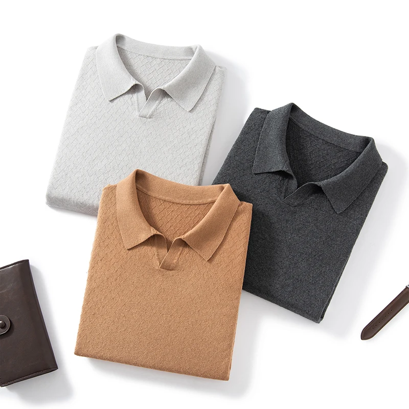 Spring And Summer High-End Men'S Suit Mulberry Silk Knitted Polo Shirt T-Shirt Fashionable Casual Shorts Two-Piece Men'S Outfit view 5