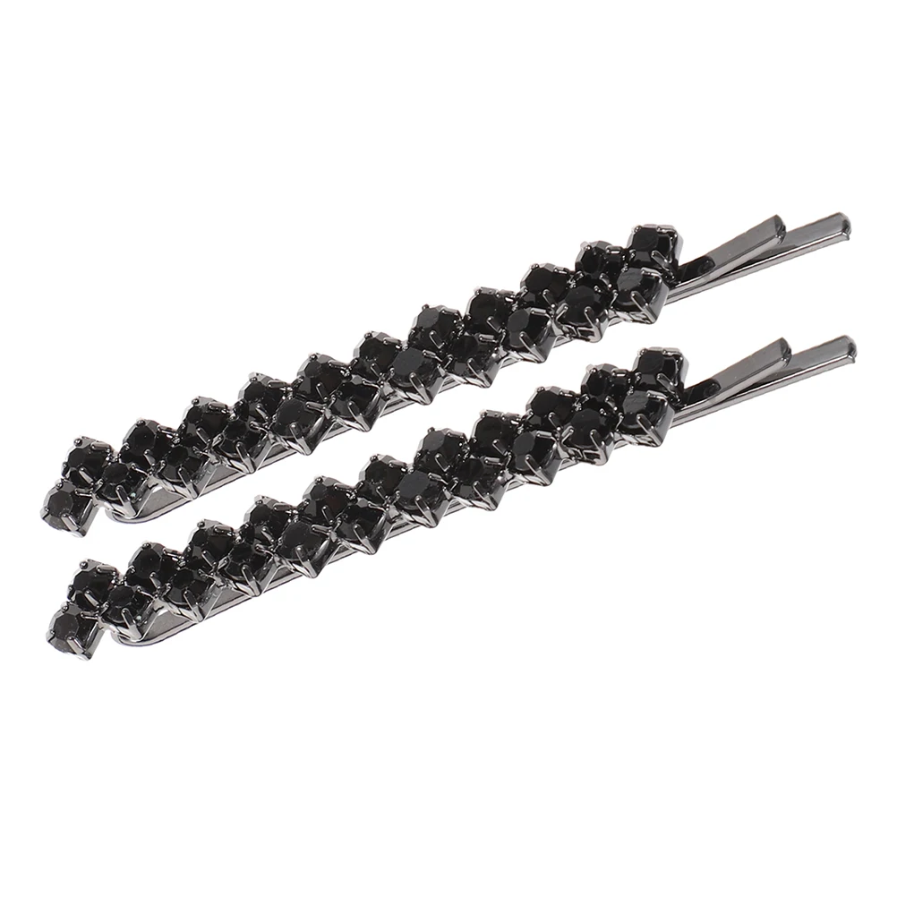 

2pcs Crystal Hairpin Clip Bobby Pins Metal Rhinestone Decorative Hair Accessories Black Color Zinc Alloy Bling