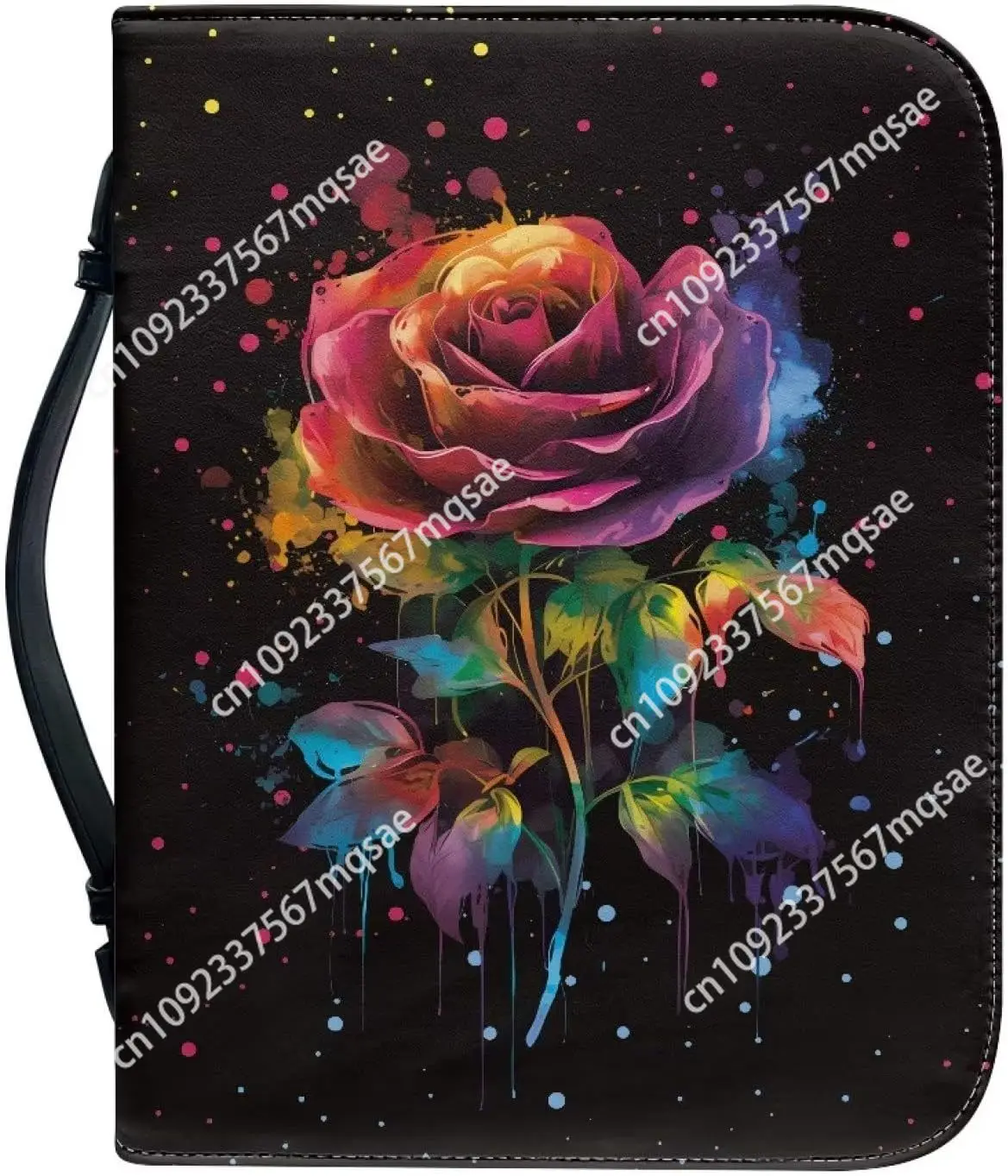 Funda de cuero con estampado Floral de rosa roja para hombres, niños, mujeres y niñas, funda de la Biblia cristiana con asa, funda protectora para libros