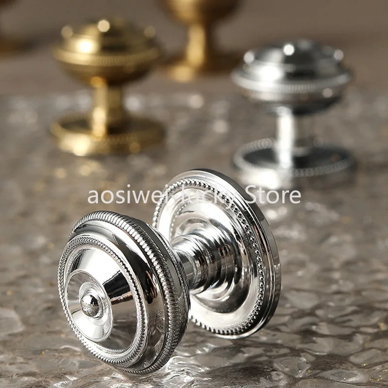 Gagang Padat Kuningan Amerika Retro, Lemari Modern Mewah Ringan Eropa, Gagang Tembaga Murni Lubang Tunggal untuk Laci Kabinet