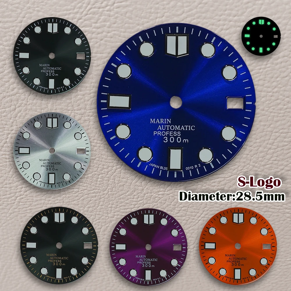 28.5mm S Logo NH35 Watch Dial Modification Parts With Sun Pattern Dial And Bright Accessories Suitable For NH35 Movement Repair