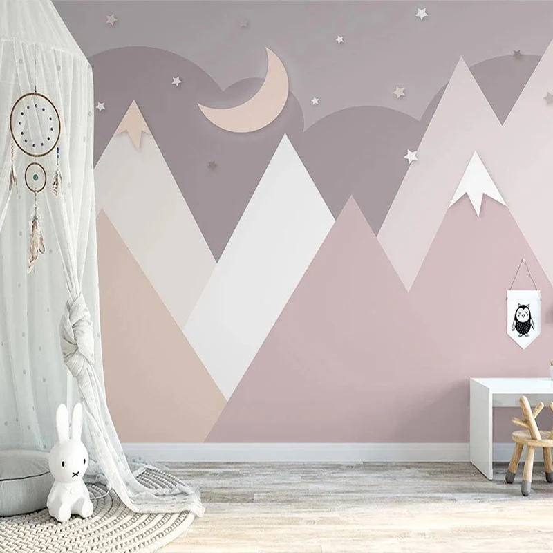 Custom Any Size Mural Wallpaper 3D Pink Mountain Pattern For Children's Room Starry Sky Children Bedroom Background Wall Papers