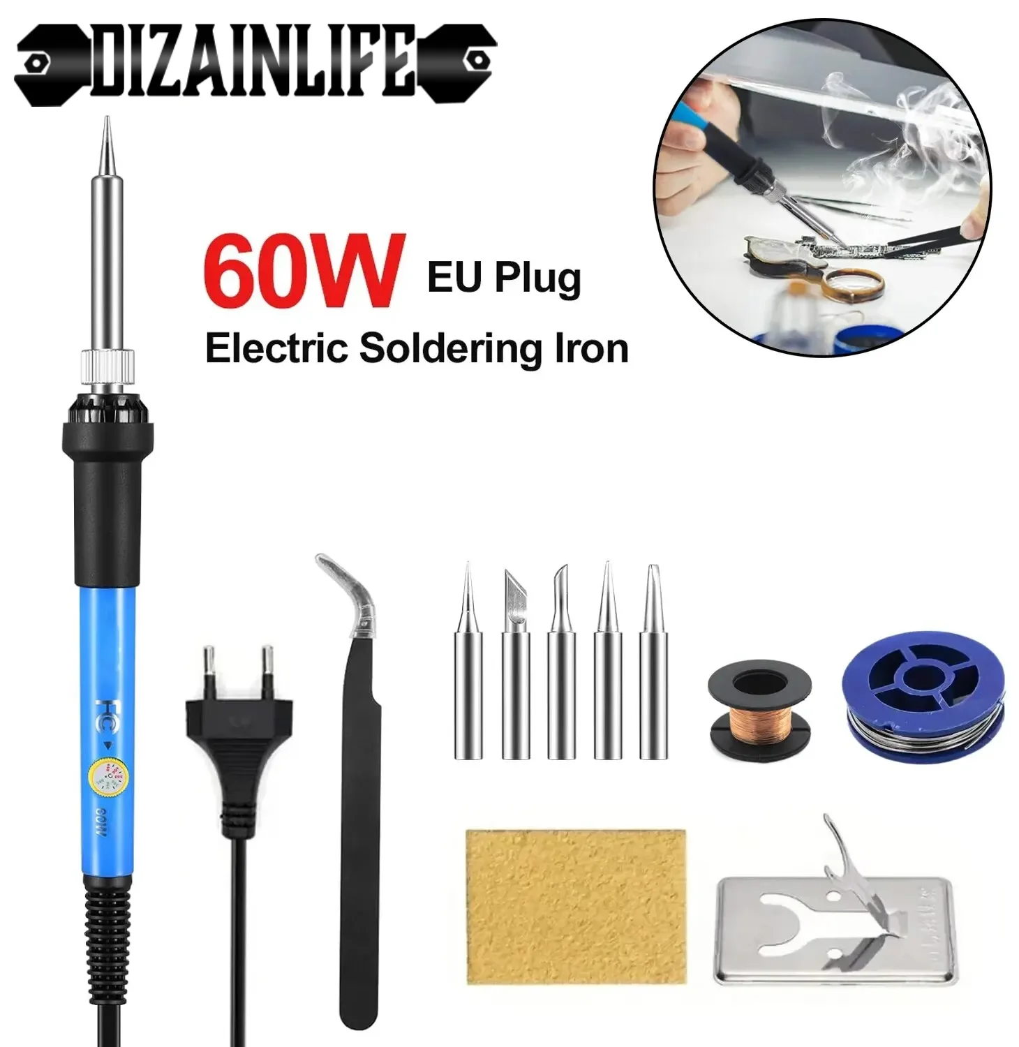 60W Soldering Iron Kit Adjustable Temperature Portable Soldering Iron Kit Welding Soldering Iron Mini Soldering Iron Repair Tool