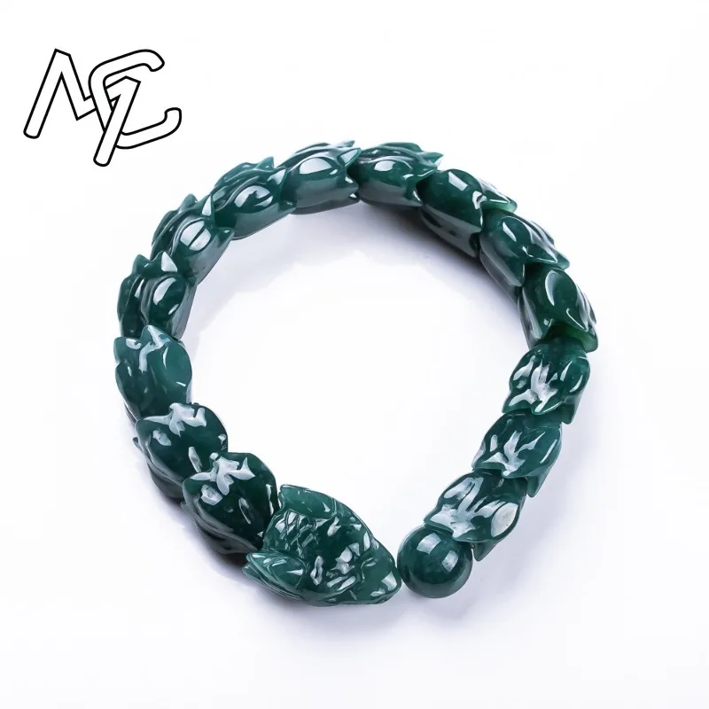 Natural Real Emerald A Jade Blue Water Dragon Bone Bracelet Carved Charm Jewelry High-end Fashion Amulet Gifts for Men Women