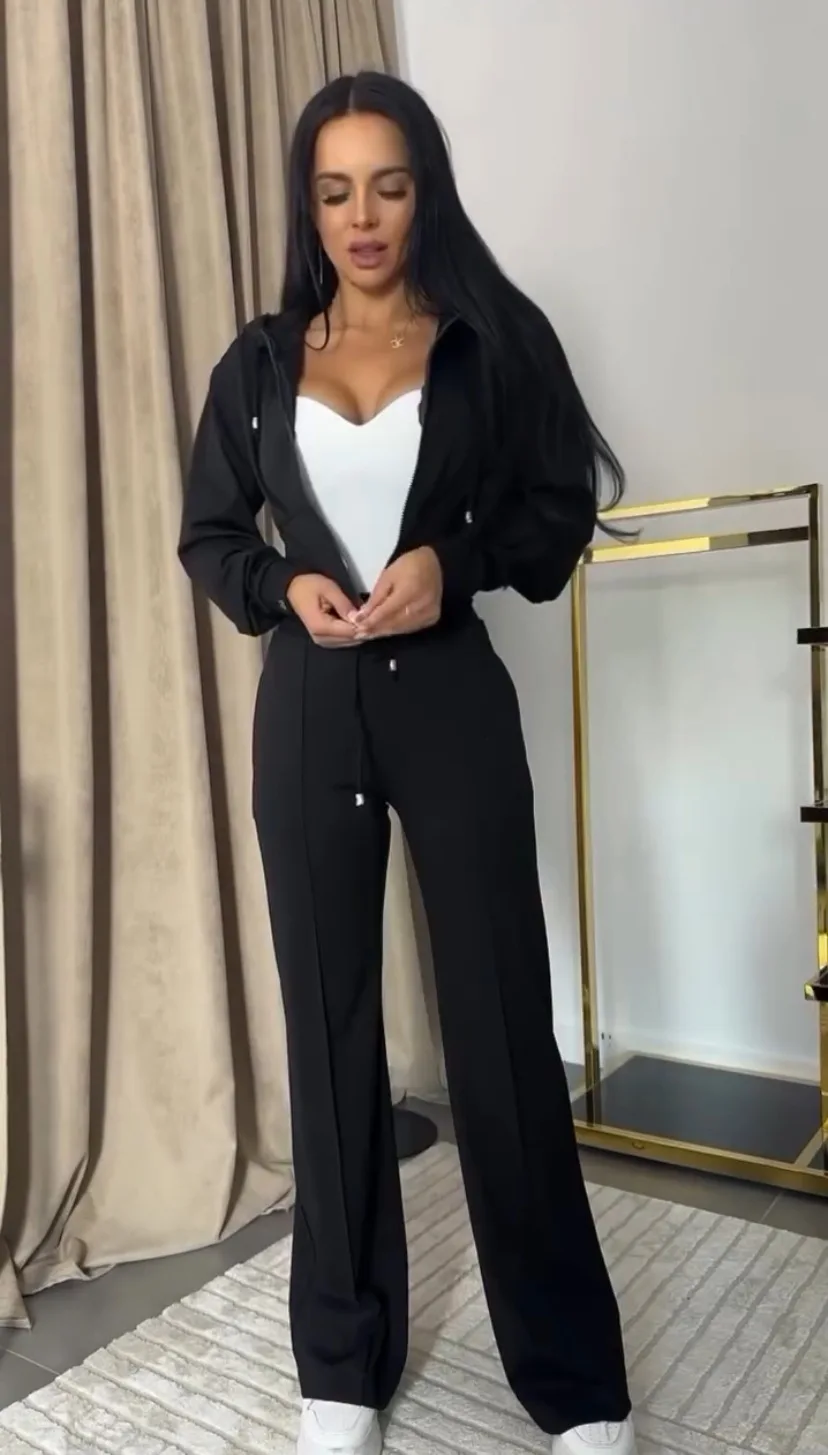 Women Sweatsuit Set Vintag Zipper Hoodie High Waist Loose Pants Suit Female Autumn Fashion Lady Sportswear Woman Two Piece Set image 5