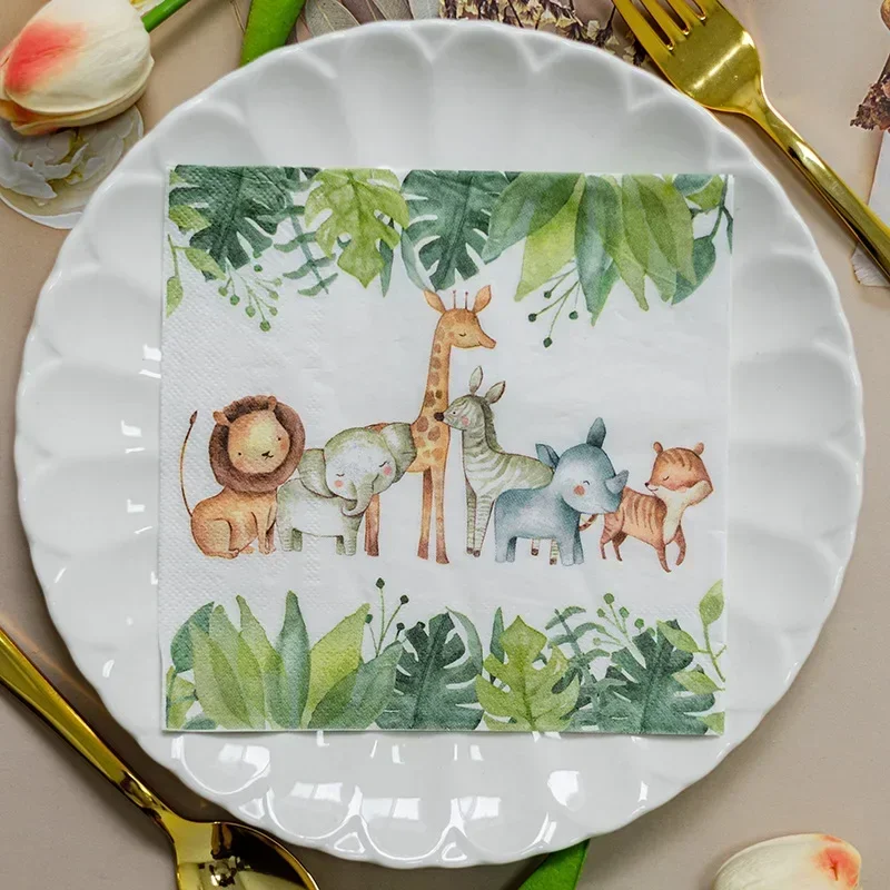 20 Sheets of 33 * 33cm 2Ply Animal Cartoon Themed Napkins for Children's Party Decoration DIY Decoupage Paper