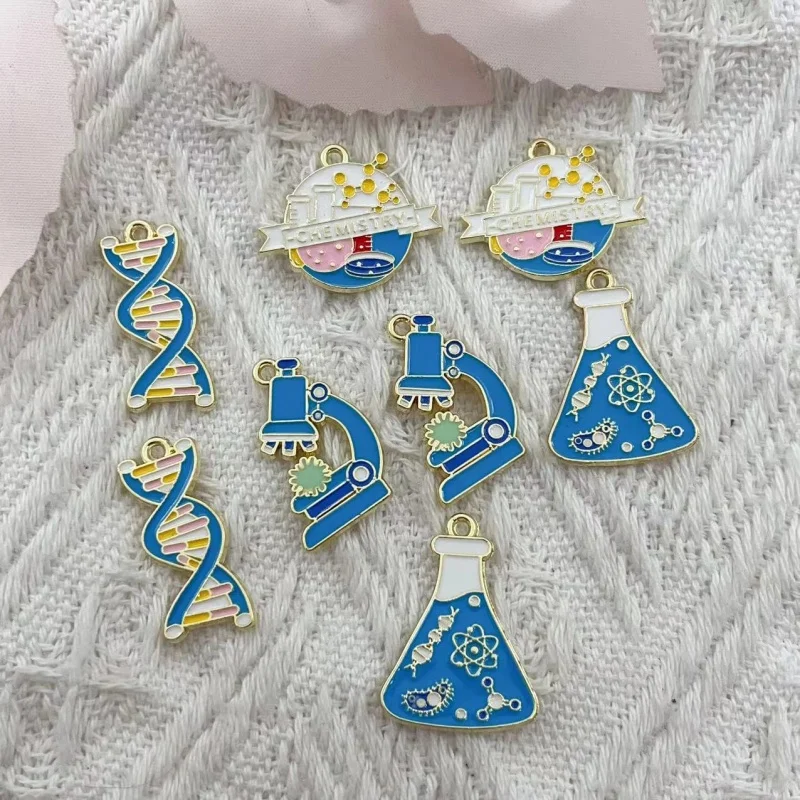 10pcs Chemistry Viral DNA Charm for Jewelry Making Enamel Pendant Zinc Alloy Gold Plated